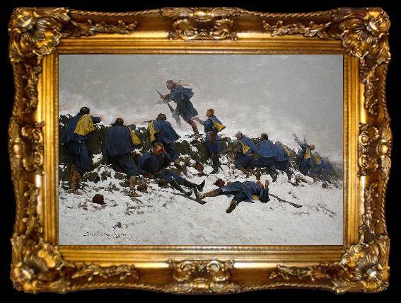 framed  Frederic Remington Through the Smoke Sprang the Daring Soldier, ta009-2